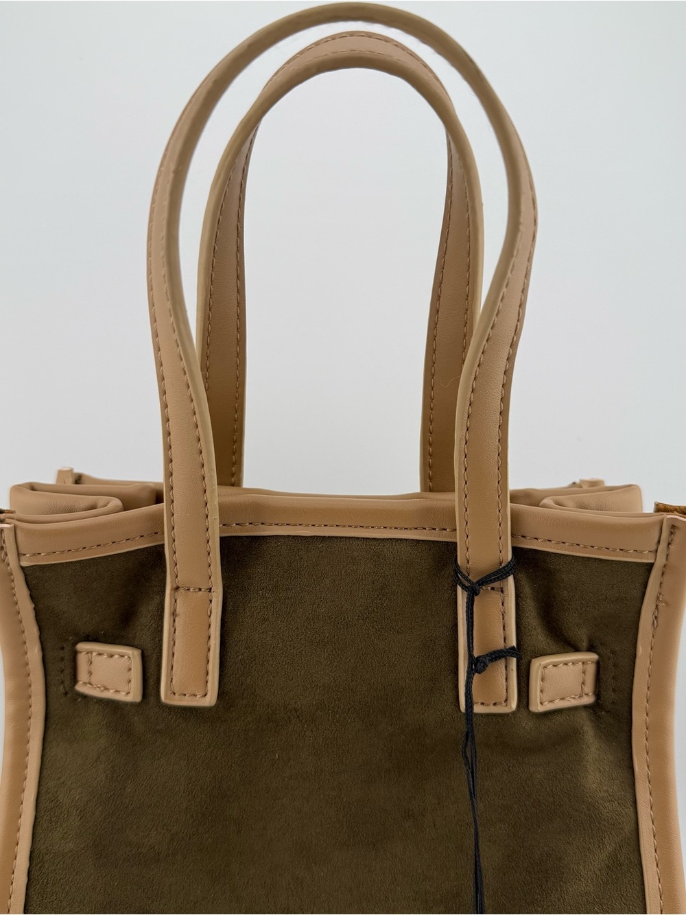NWT Remi and Reid Green/Tan Faux Suede and Faux Leather Mini Tote and Crossbody - Picture 5 of 16